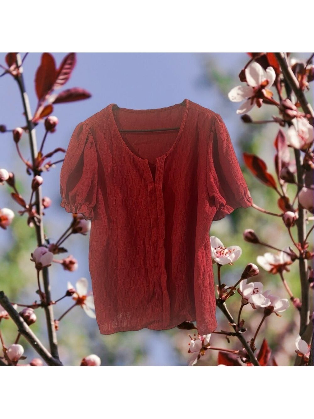Source Unknown Deep Red Textured Blouse